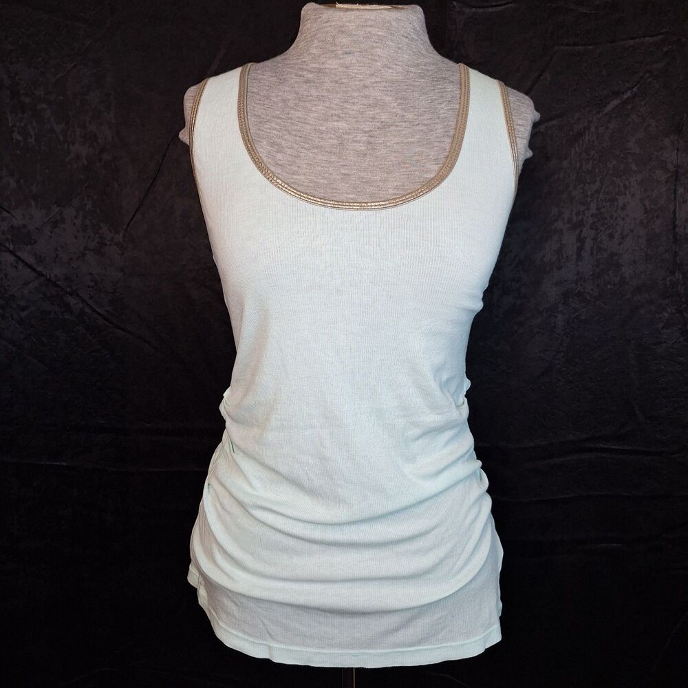 Y2K Extra Long Tank W Silver Detail Sleeveless Scrunched Seafoam Green Fairy Hot